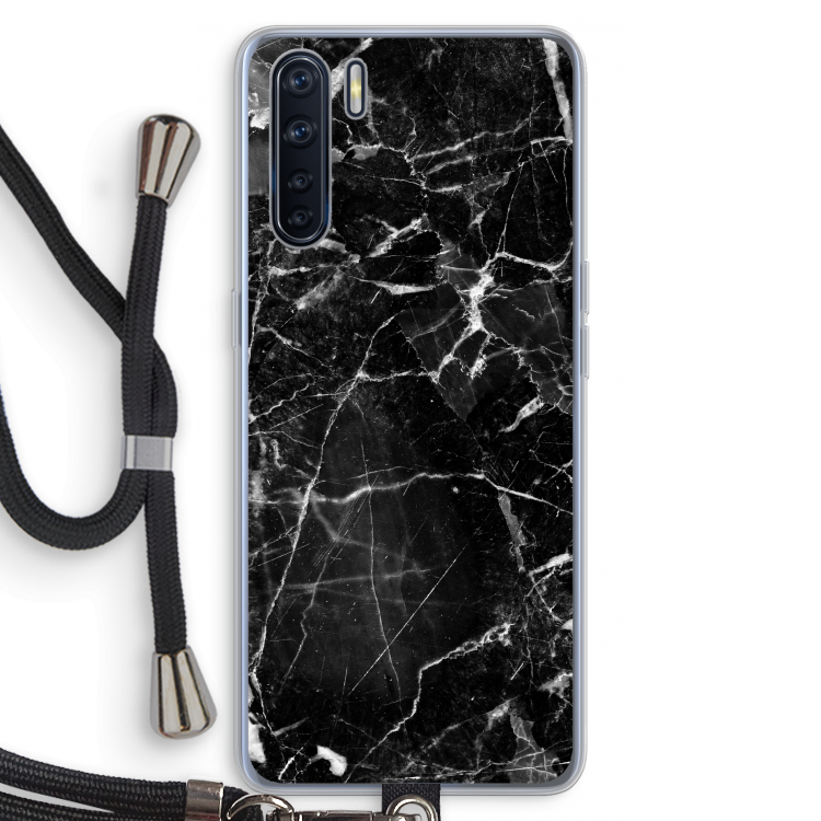 Zwart Marmer 2: Oppo A91 Transparant Hoesje met koord