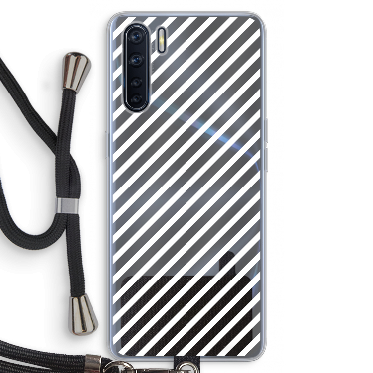 Strepen zwart-wit: Oppo A91 Transparant Hoesje met koord