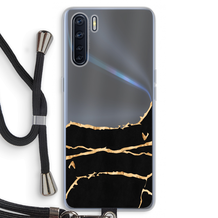 Gouden marmer: Oppo A91 Transparant Hoesje met koord