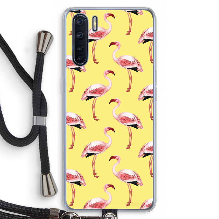 Flamingo's geel: Oppo A91 Transparant Hoesje met koord