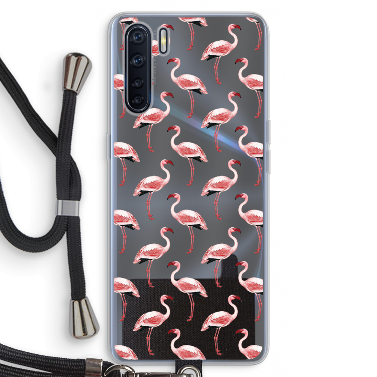 Flamingoprint groen: Oppo A91 Transparant Hoesje met koord