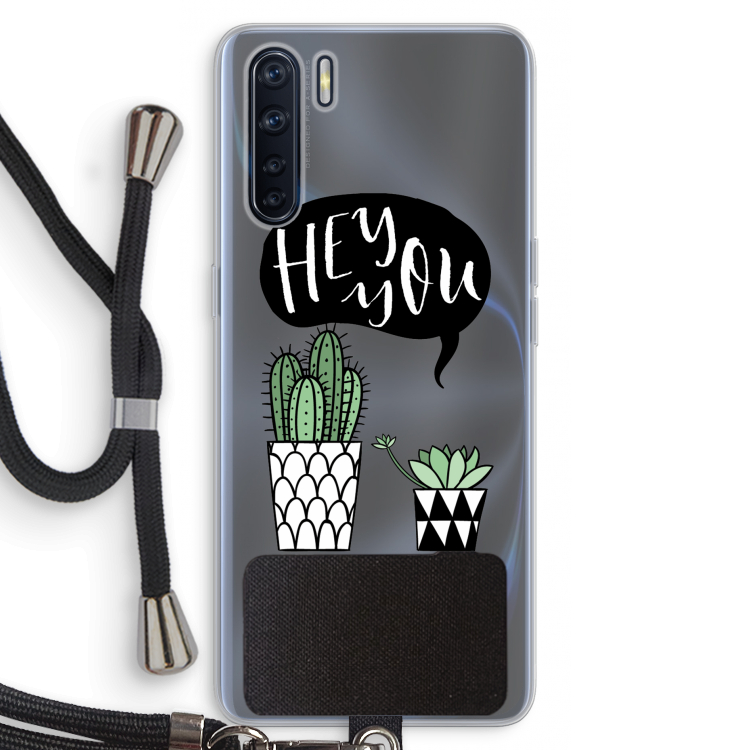 Hey you cactus: Oppo A91 Transparant Hoesje met koord