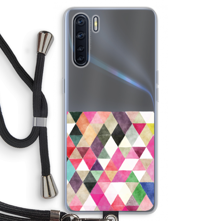 Gekleurde driehoekjes: Oppo A91 Transparant Hoesje met koord