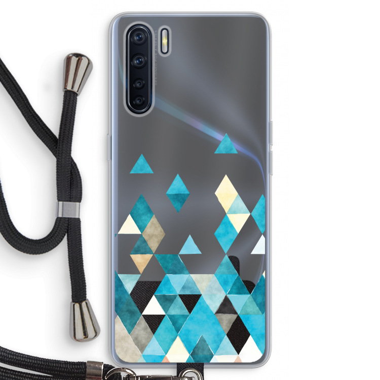 Gekleurde driehoekjes blauw: Oppo A91 Transparant Hoesje met koord