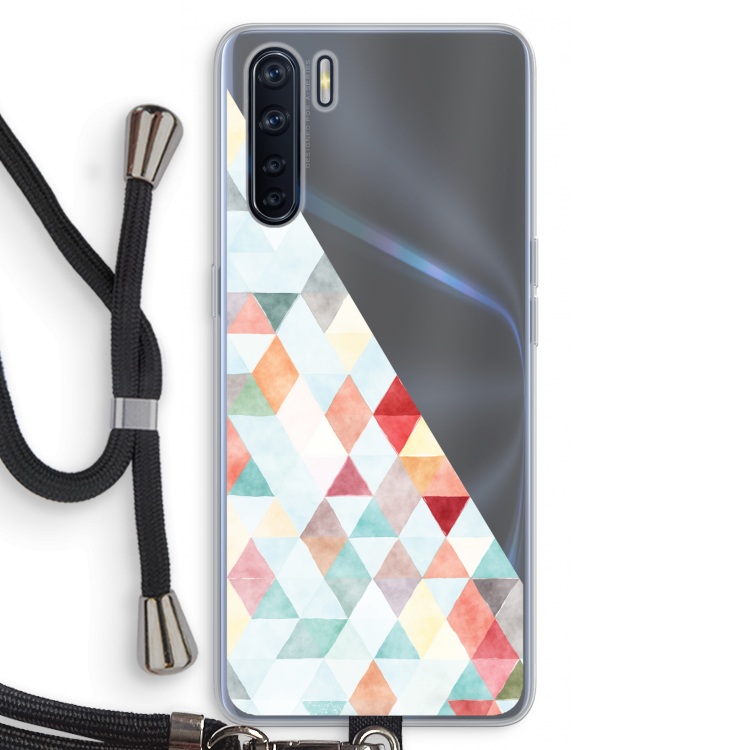 Gekleurde driehoekjes pastel: Oppo A91 Transparant Hoesje met koord