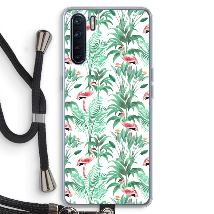 Flamingo bladeren: Oppo A91 Transparant Hoesje met koord