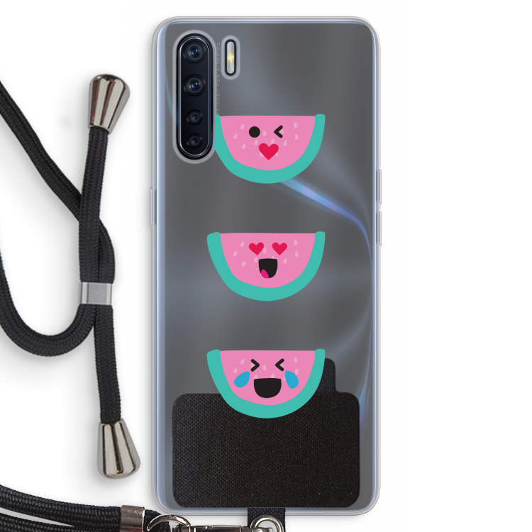 Smiley watermeloen: Oppo A91 Transparant Hoesje met koord