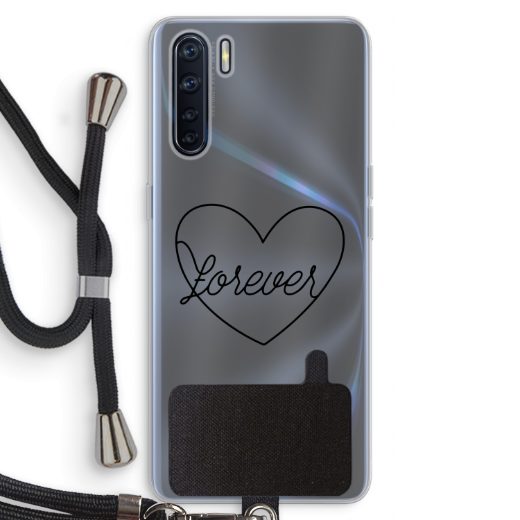 Forever heart black: Oppo A91 Transparant Hoesje met koord