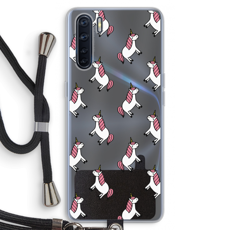 Eenhoorns overal: Oppo A91 Transparant Hoesje met koord