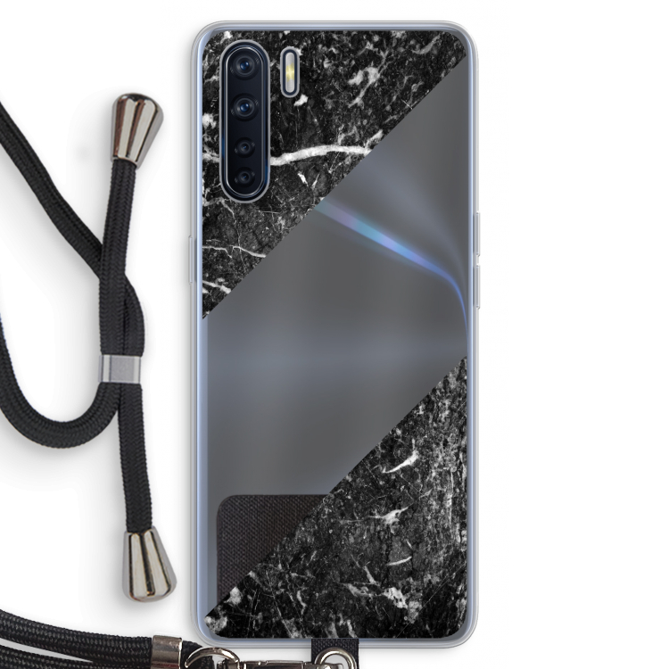 Zwart marmer: Oppo A91 Transparant Hoesje met koord