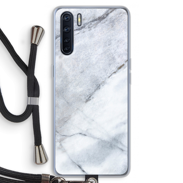 Witte marmer: Oppo A91 Transparant Hoesje met koord