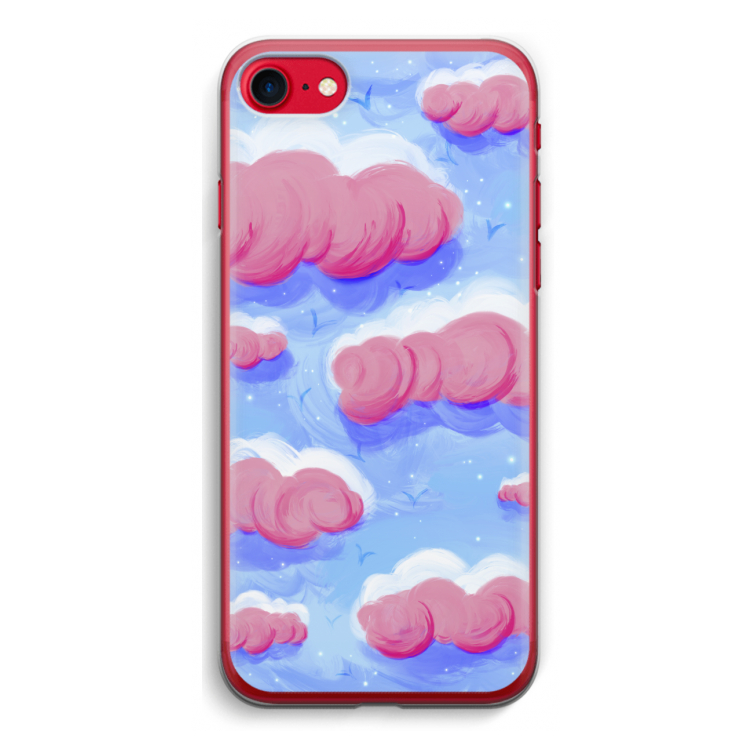Roze wolken met vogels: iPhone SE 2020 Transparant Hoesje
