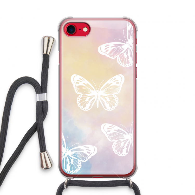 White butterfly: iPhone SE 2020 Transparant Hoesje met koord