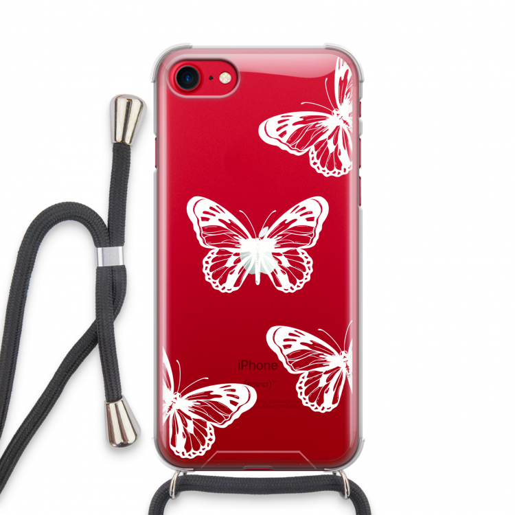 White butterfly: iPhone SE 2020 Transparant Hoesje met koord