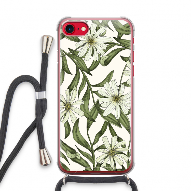 Wit bloemenpatroon: iPhone SE 2020 Transparant Hoesje met koord