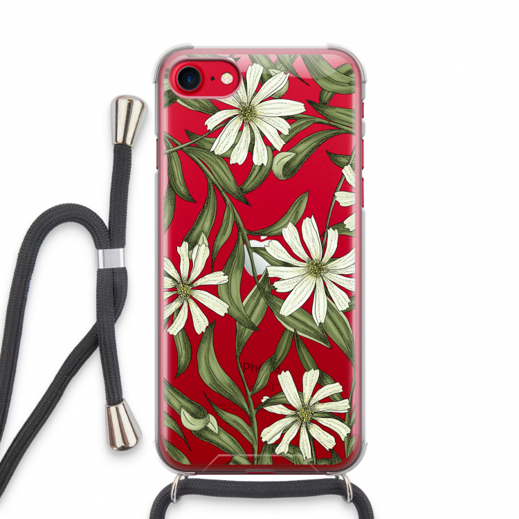 Wit bloemenpatroon: iPhone SE 2020 Transparant Hoesje met koord