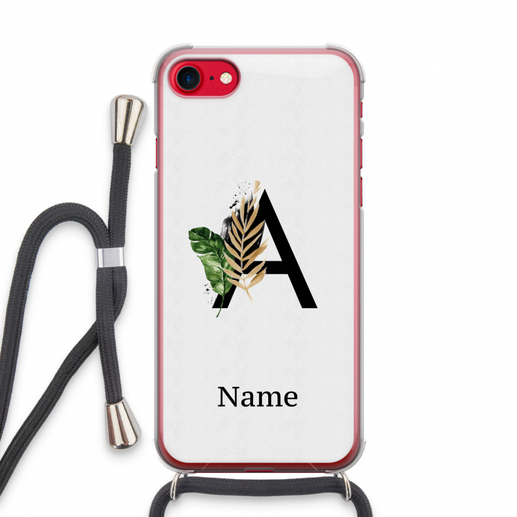 Charcoal Flora: iPhone SE 2020 Transparant Hoesje met koord