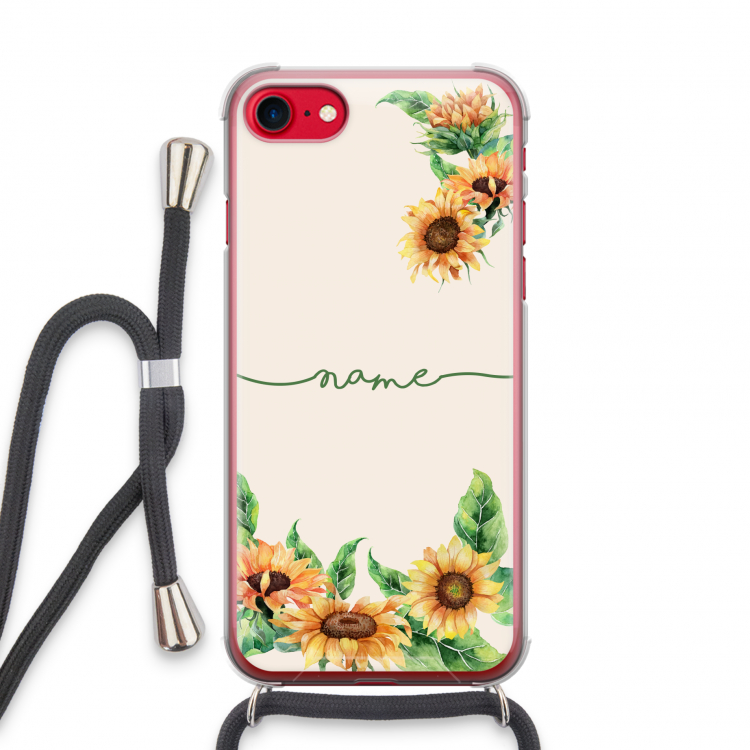 Zonnebloemen: iPhone SE 2020 Transparant Hoesje met koord