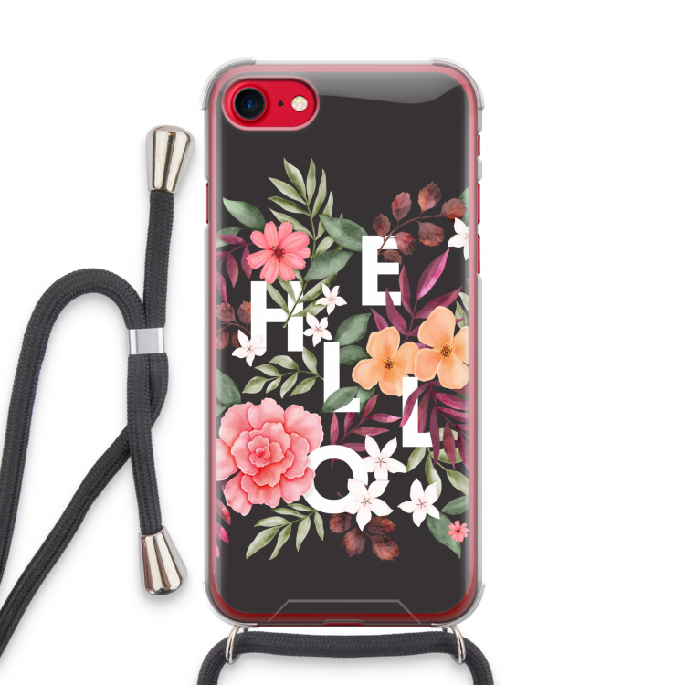 Hello in flowers: iPhone SE 2020 Transparant Hoesje met koord