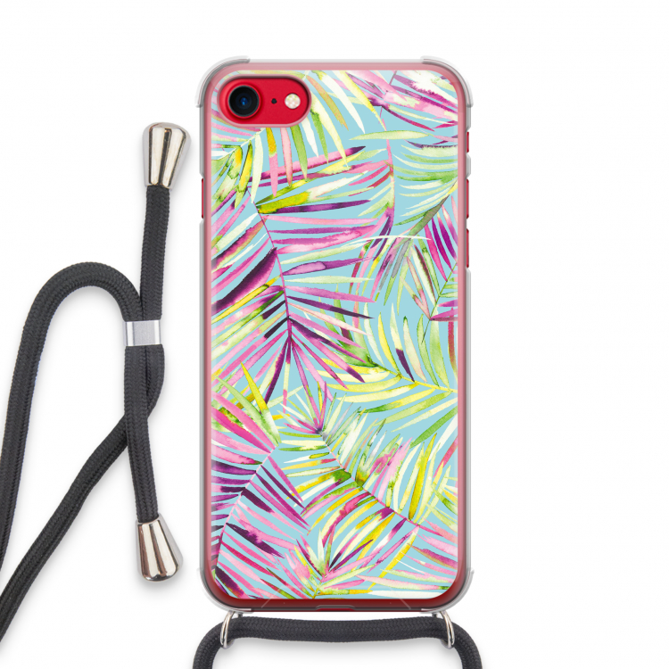 Tropical Palms Blue: iPhone SE 2020 Transparant Hoesje met koord