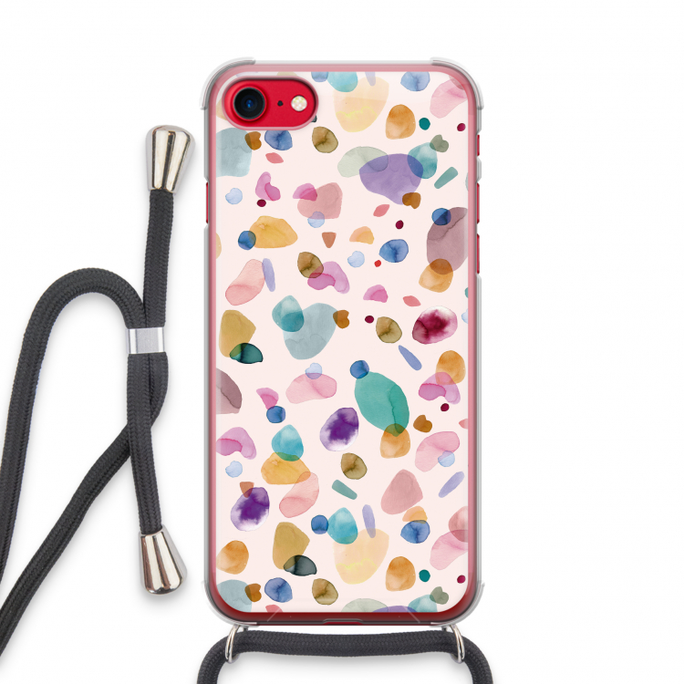 Terrazzo Memphis Pink: iPhone SE 2020 Transparant Hoesje met koord