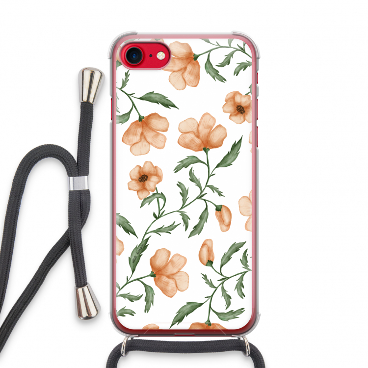 Peachy flowers: iPhone SE 2020 Transparant Hoesje met koord