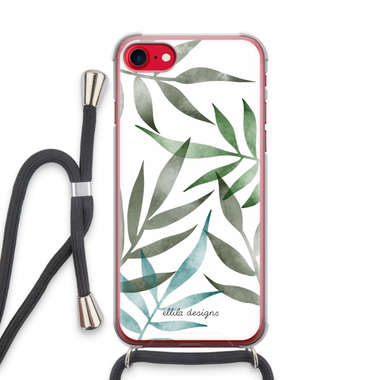 Tropical watercolor leaves: iPhone SE 2020 Transparant Hoesje met koord