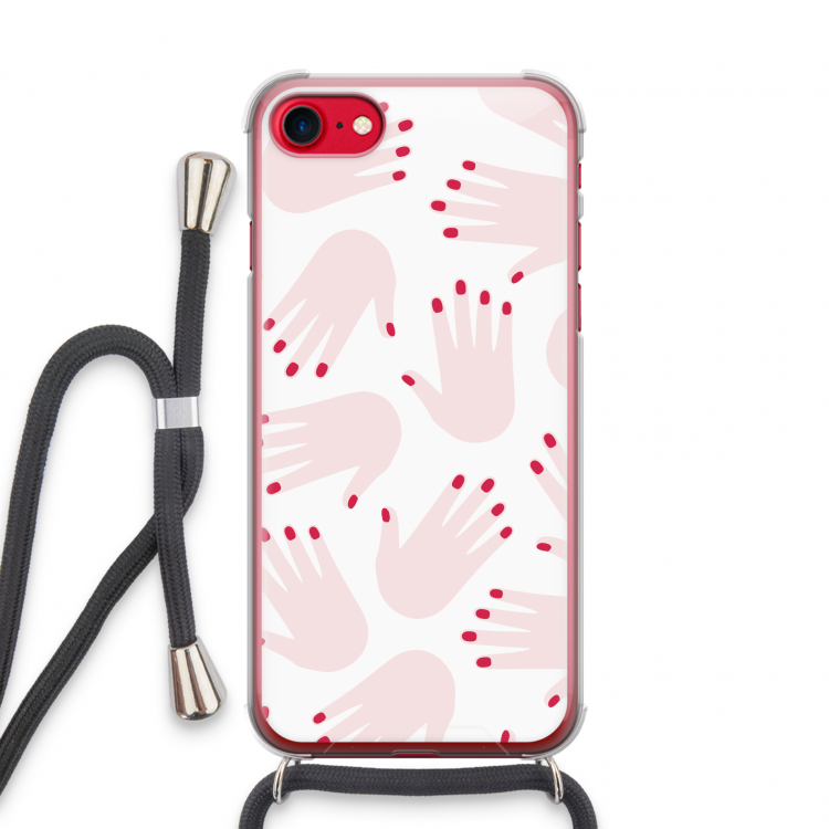 Hands pink: iPhone SE 2020 Transparant Hoesje met koord
