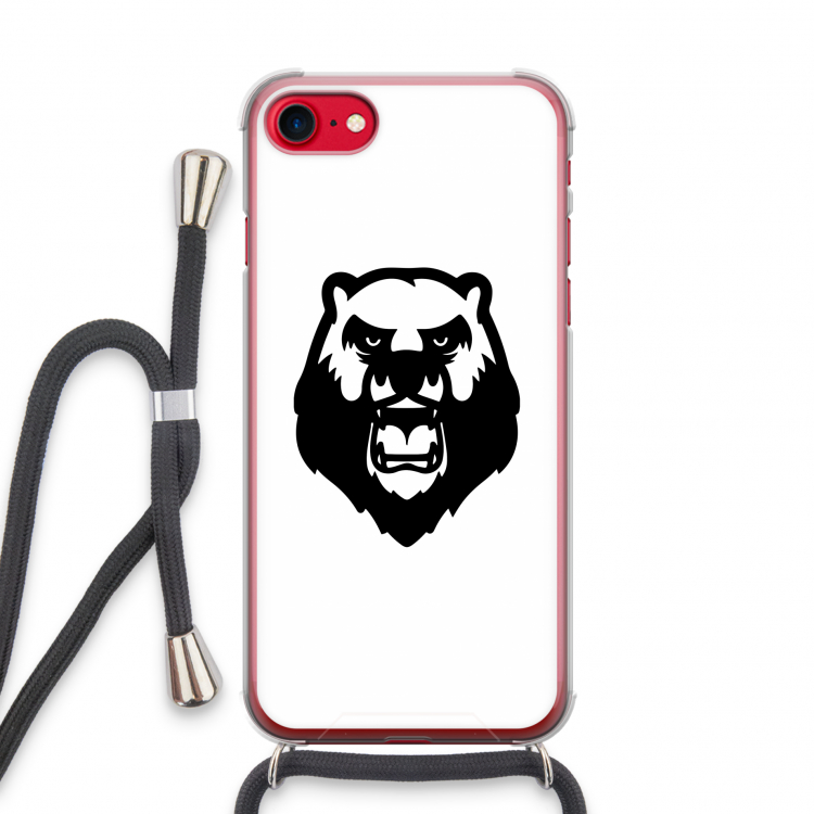 Angry Bear (white): iPhone SE 2020 Transparant Hoesje met koord