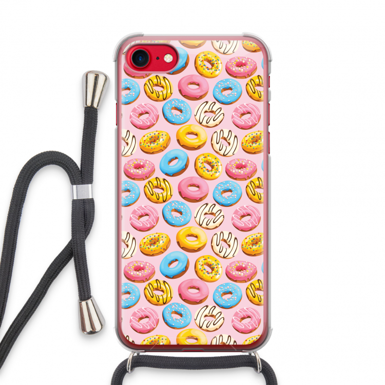 Pink donuts: iPhone SE 2020 Transparant Hoesje met koord