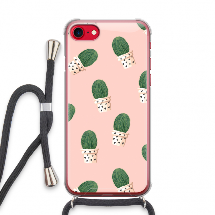 Cactusprint roze: iPhone SE 2020 Transparant Hoesje met koord