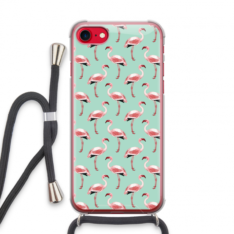 Flamingoprint groen: iPhone SE 2020 Transparant Hoesje met koord