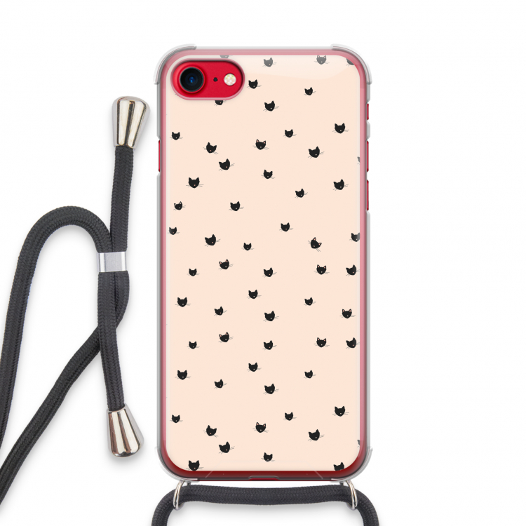 Kleine kattenkopjes: iPhone SE 2020 Transparant Hoesje met koord