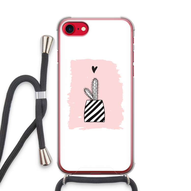Zwart-wit cactus: iPhone SE 2020 Transparant Hoesje met koord