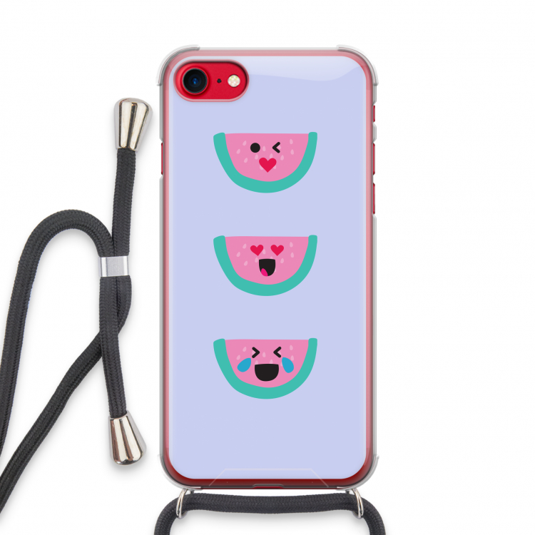 Smiley watermeloen: iPhone SE 2020 Transparant Hoesje met koord