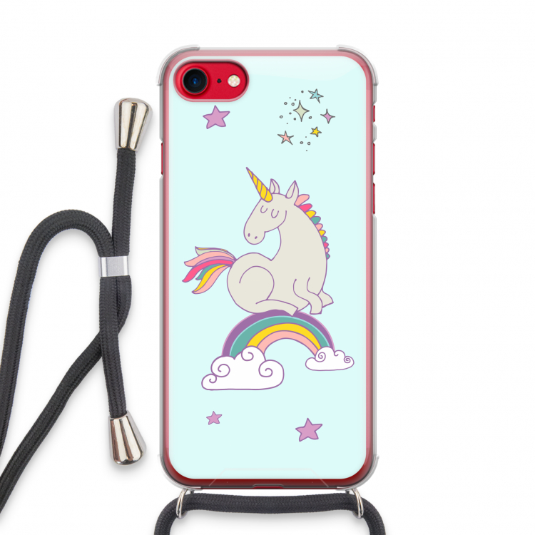 Regenboog eenhoorn: iPhone SE 2020 Transparant Hoesje met koord