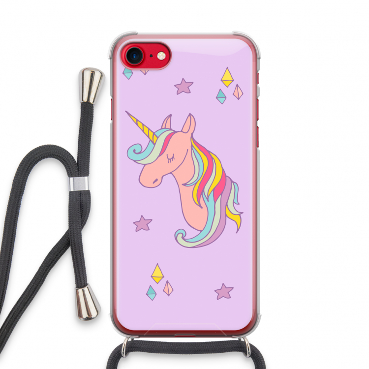 Roze eenhoorn: iPhone SE 2020 Transparant Hoesje met koord