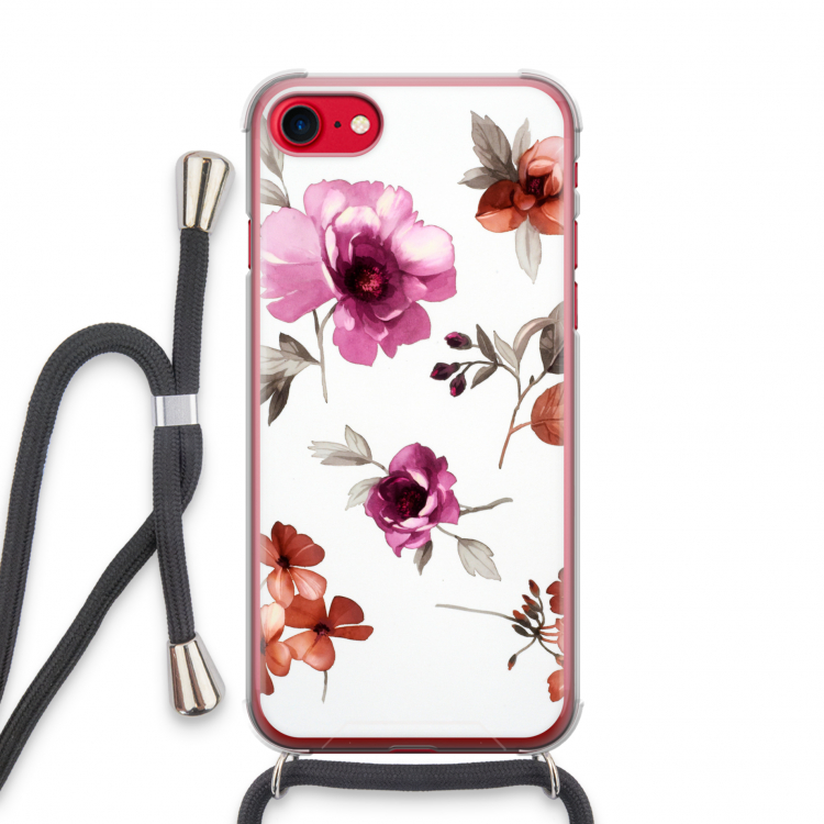 Geschilderde bloemen: iPhone SE 2020 Transparant Hoesje met koord