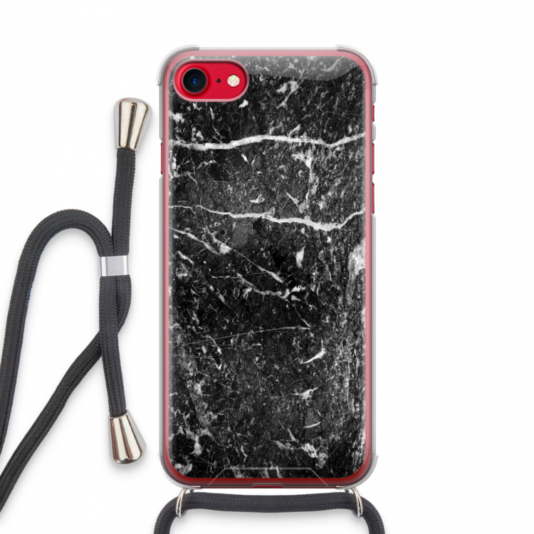 Zwart marmer: iPhone SE 2020 Transparant Hoesje met koord