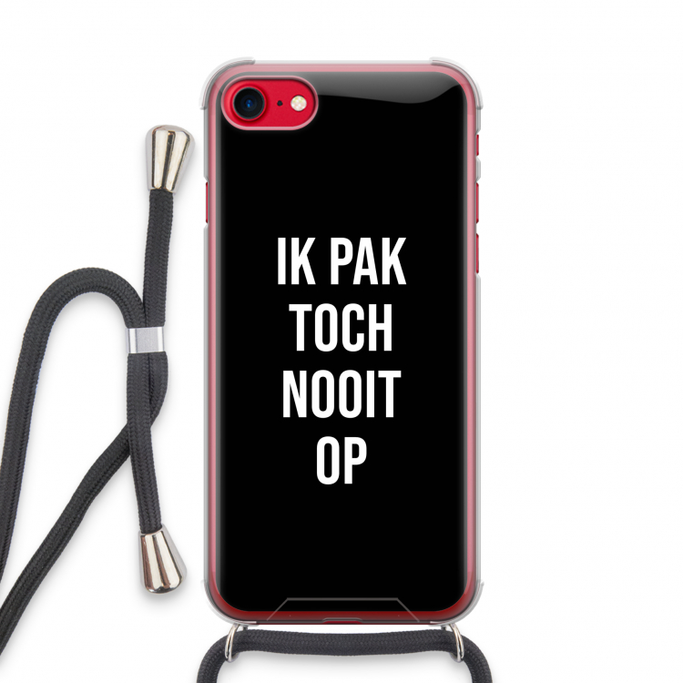 Ik pak nooit op - Zwart: iPhone SE 2020 Transparant Hoesje met koord