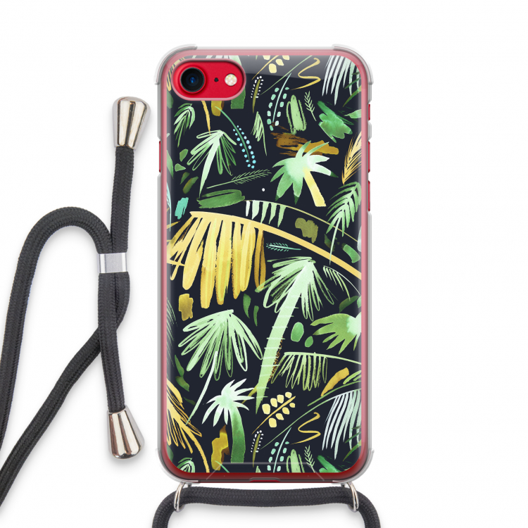 Tropical Palms Dark: iPhone SE 2020 Transparant Hoesje met koord
