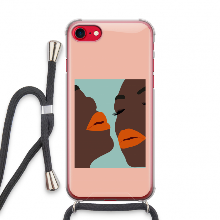 Orange lips: iPhone SE 2020 Transparant Hoesje met koord