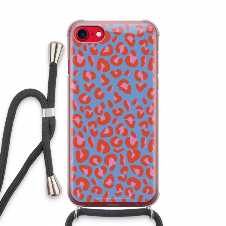Leopard blue: iPhone SE 2020 Transparant Hoesje met koord