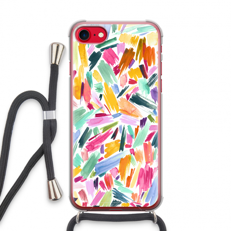 Watercolor Brushstrokes: iPhone SE 2020 Transparant Hoesje met koord