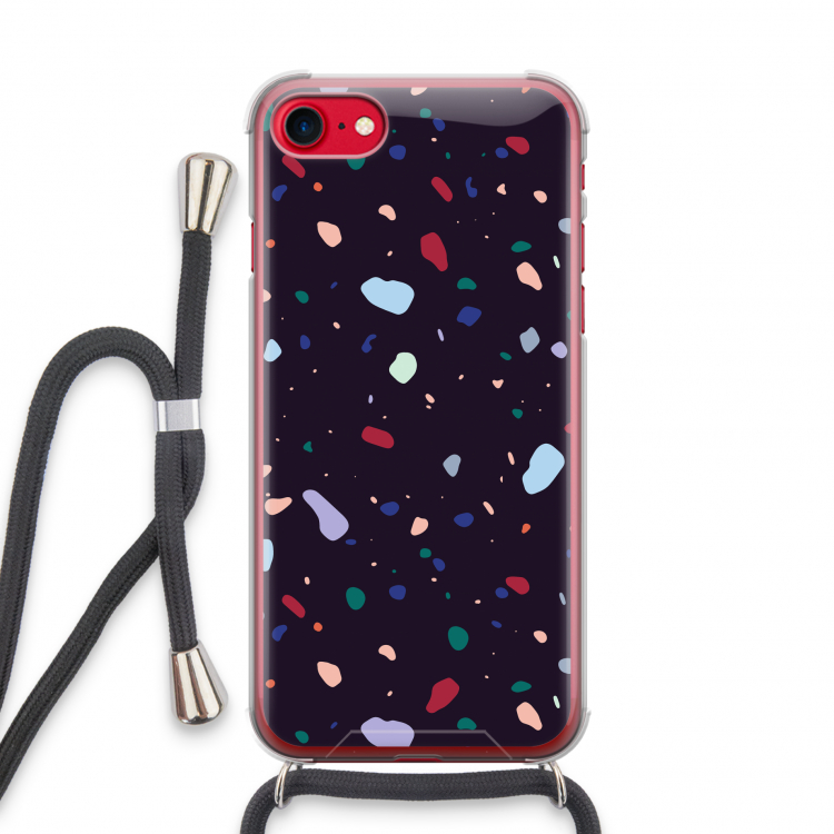 Dark Rounded Terrazzo: iPhone SE 2020 Transparant Hoesje met koord