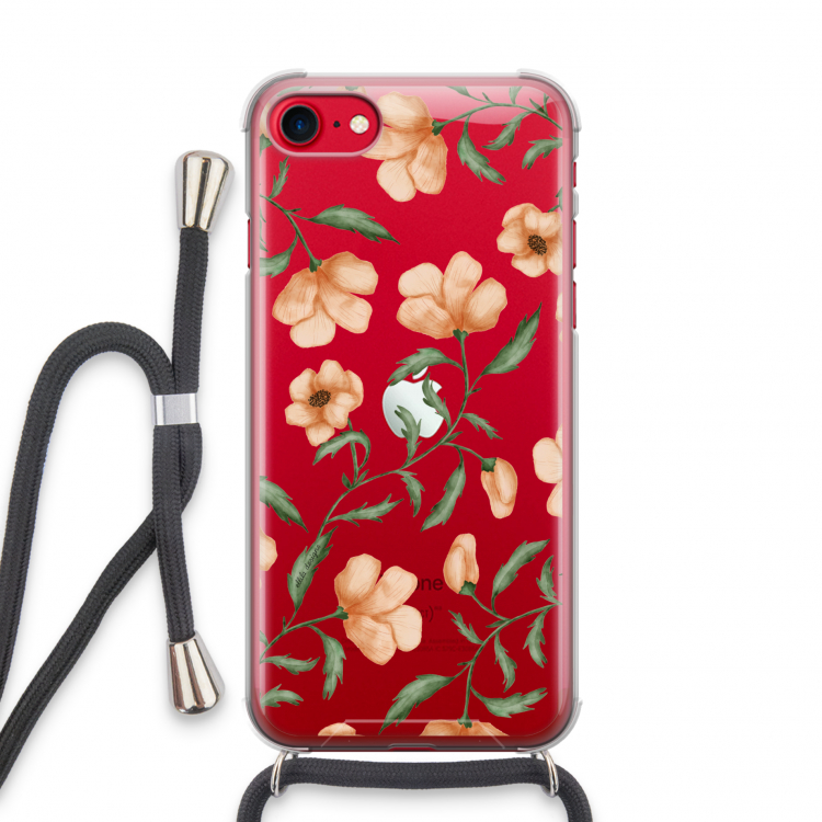 Peachy flowers: iPhone SE 2020 Transparant Hoesje met koord