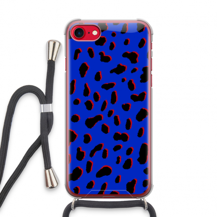 Blue Leopard: iPhone SE 2020 Transparant Hoesje met koord