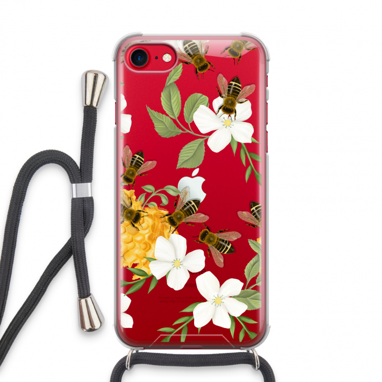 No flowers without bees: iPhone SE 2020 Transparant Hoesje met koord