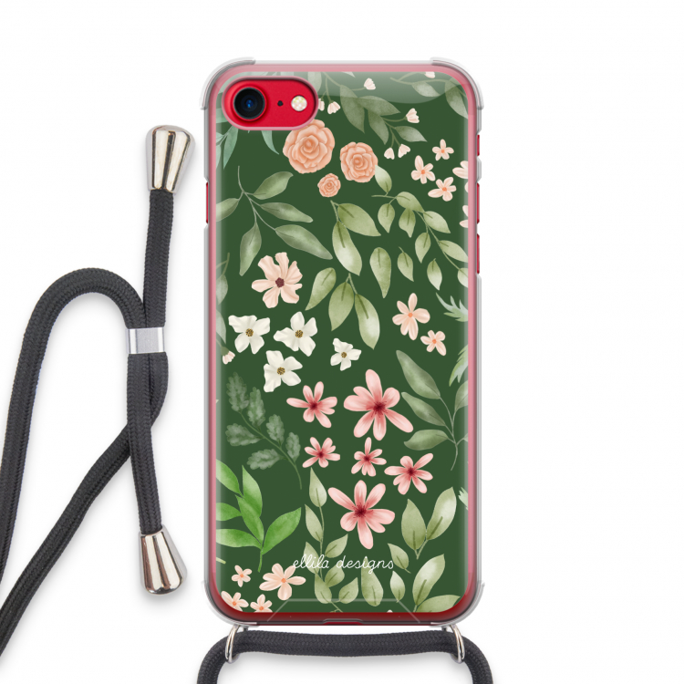 Botanical green sweet flower heaven: iPhone SE 2020 Transparant Hoesje met koord
