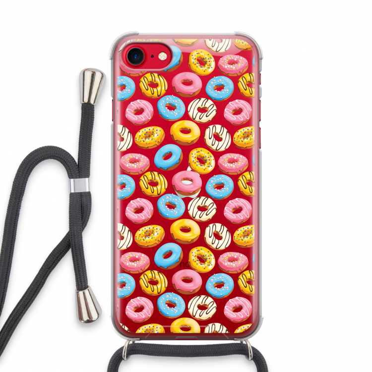 Pink donuts: iPhone SE 2020 Transparant Hoesje met koord